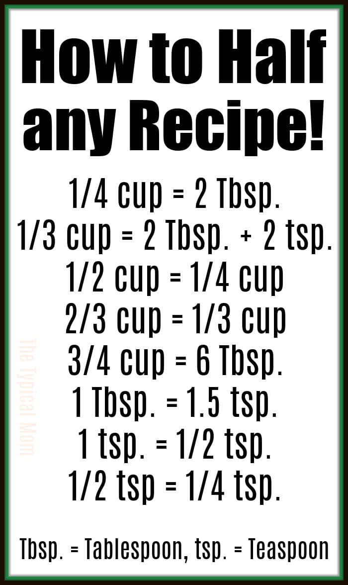 Measurements  Making half a recipe, Half and half recipes, Cooking tips