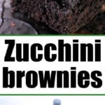 Close-up of a delicious zucchini brownie recipe, showcasing rich chocolate zucchini brownies and bowls filled with ingredients like grated zucchini, flour, and cocoa powder.