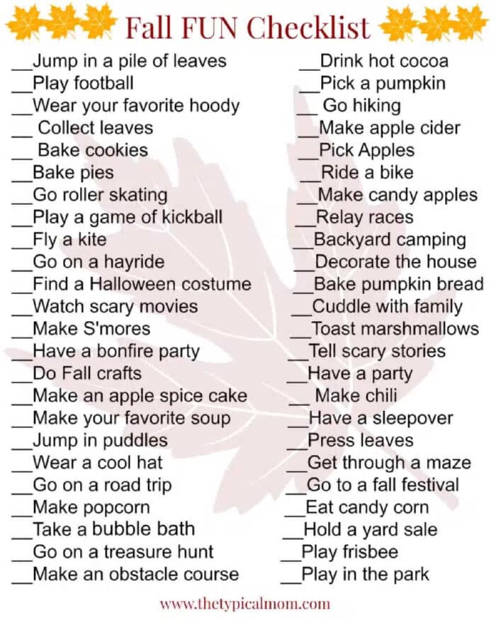 Fall Activities Bucket List