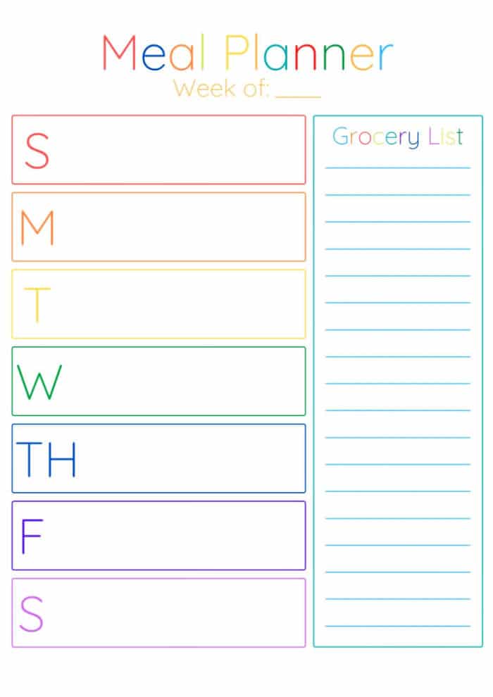 meal planning printable sheet