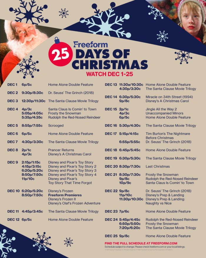 Holiday Movie Calendar 2022