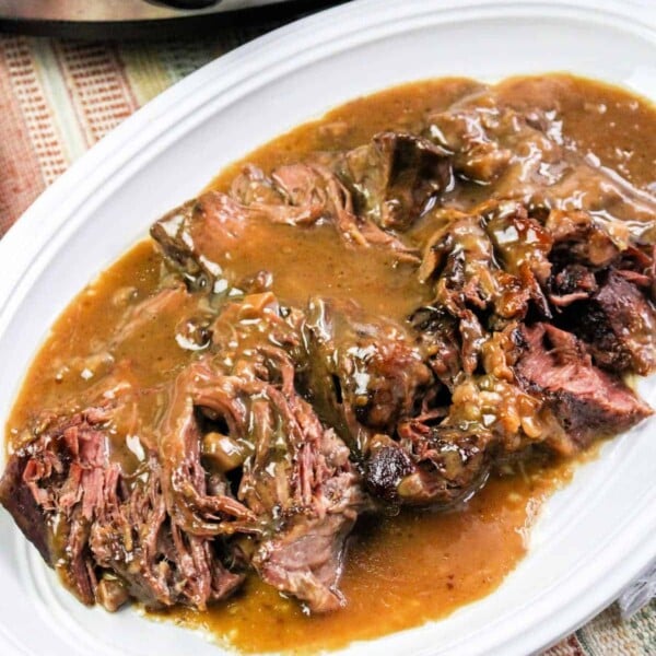 Crockpot roast beef and gravy with onion soup mix