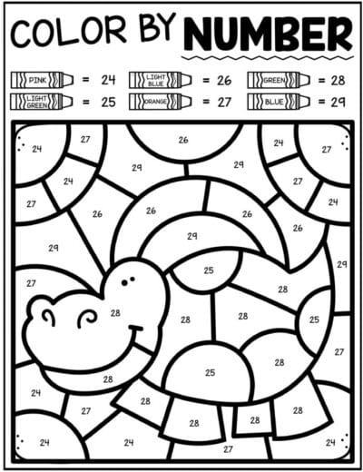 FREE Color by Number Animals - Alligator, Monkey, Lion, Zebra, Elephant