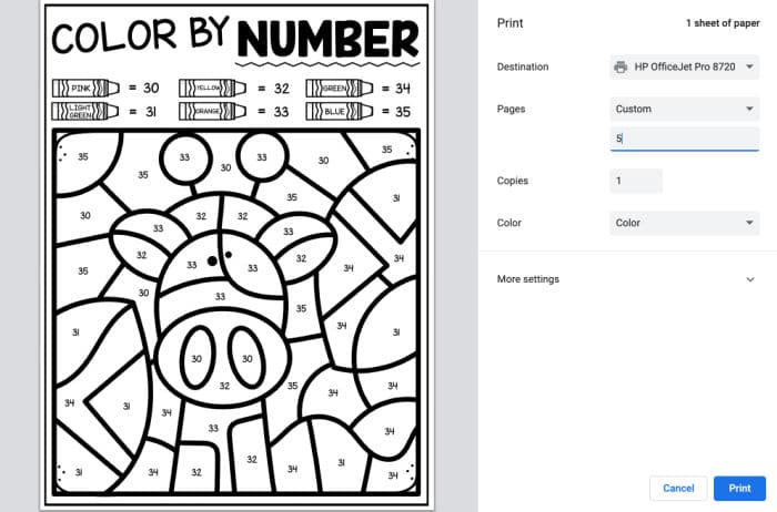 color by numbers free coloring pages