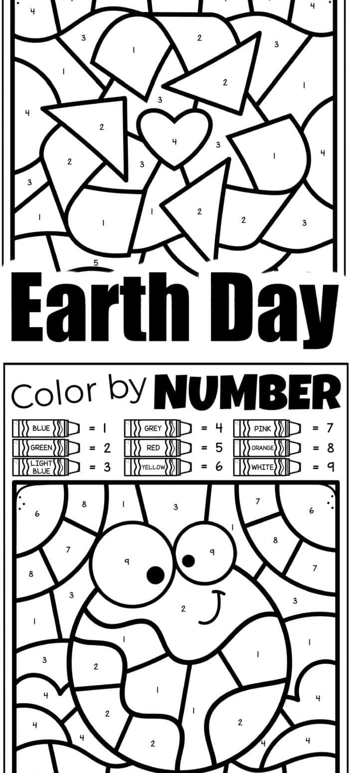 Free Earth Day Coloring Pages - Recycling Earth Color By Number Pages