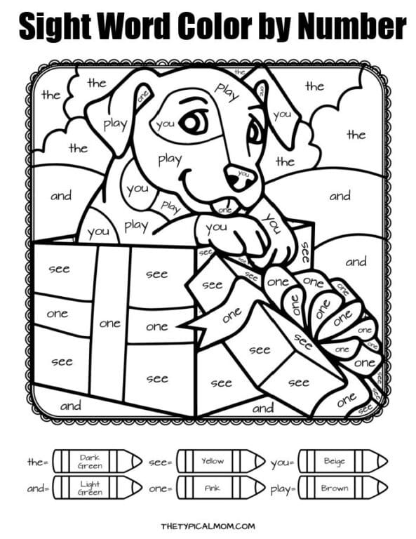 Free Sight Word Coloring Pages Color By Number Practice