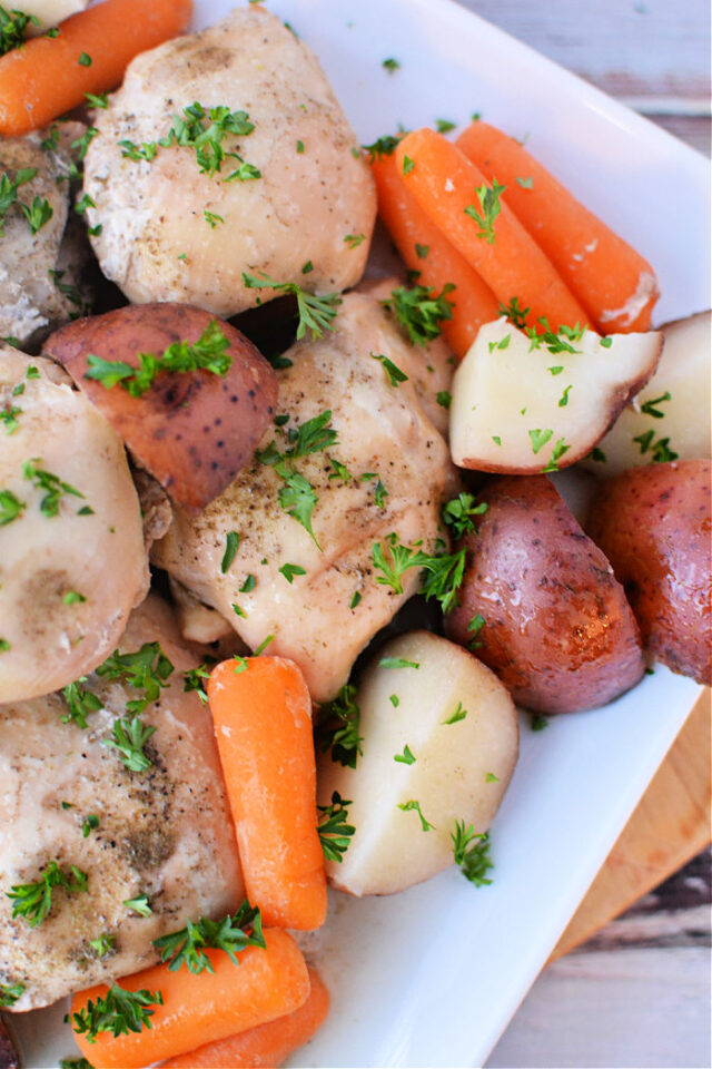 Slow Cooker Chicken Thighs and Potatoes with Carrots