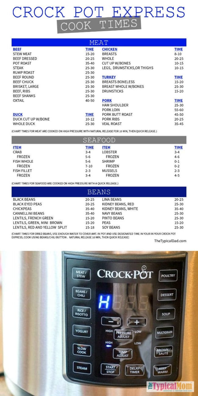 crock pot express cooking time chart