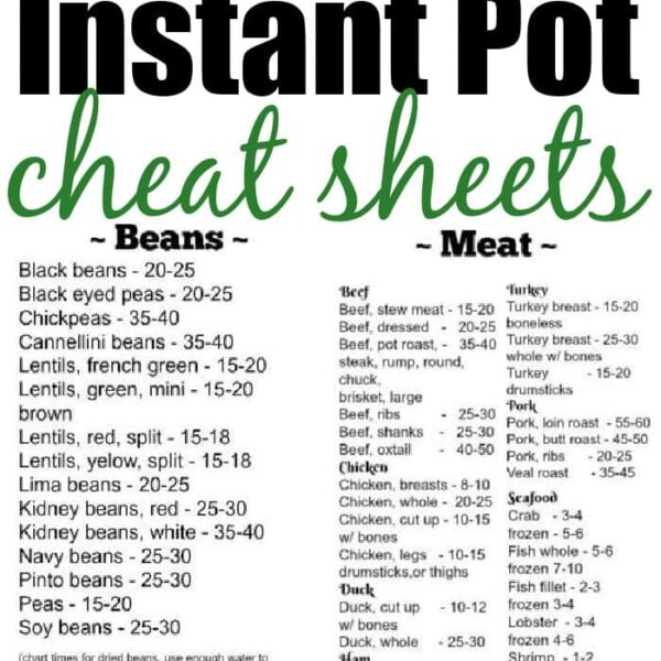 instant pot cooking times cheat sheets