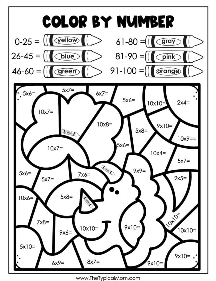 Free Dinosaur Color by Number - Multiplication Color by Number