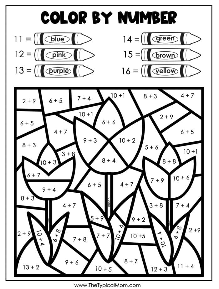 color by number flower subtraction