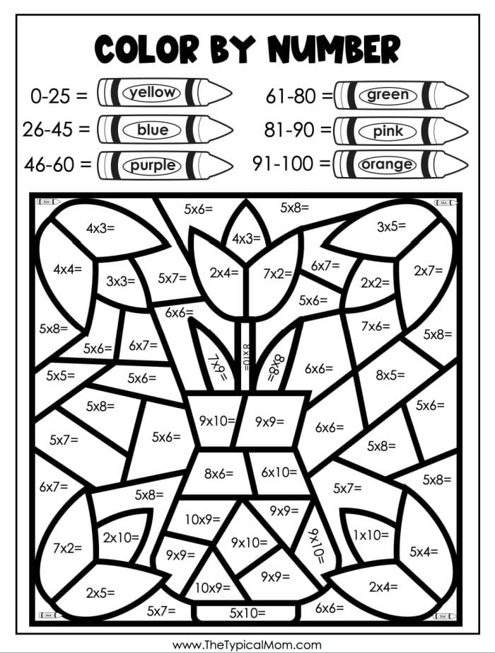 color by number flowers addition