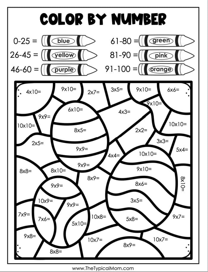 Free Easter Color By Number Printable Worksheets