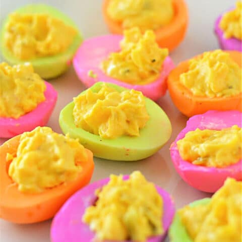 Easter Colored Deviled Eggs - Colorful Dyed Deviled Eggs