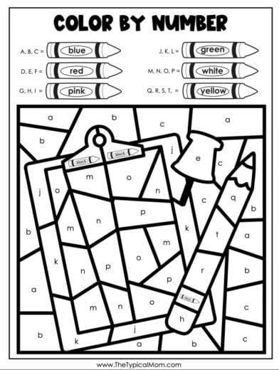 Color by Number Preschool - Free Letter Recognition Worksheet