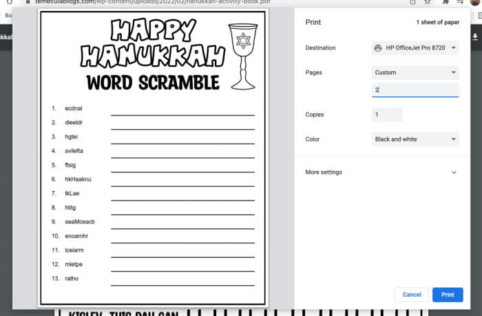 hanukkah printables