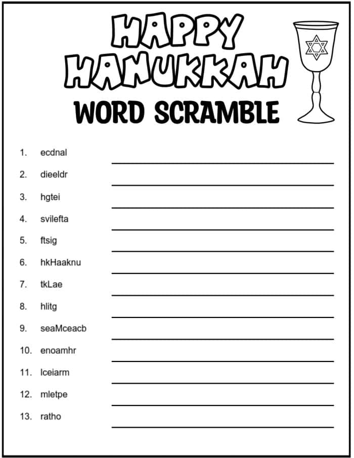 hanukkah word scramble