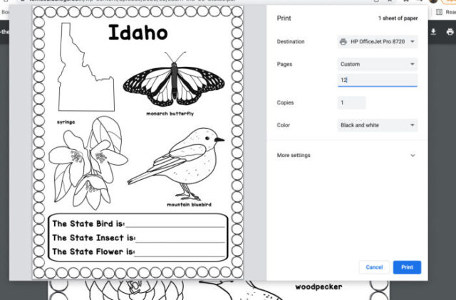 Free US States Worksheets PDF Printable Coloring Pages