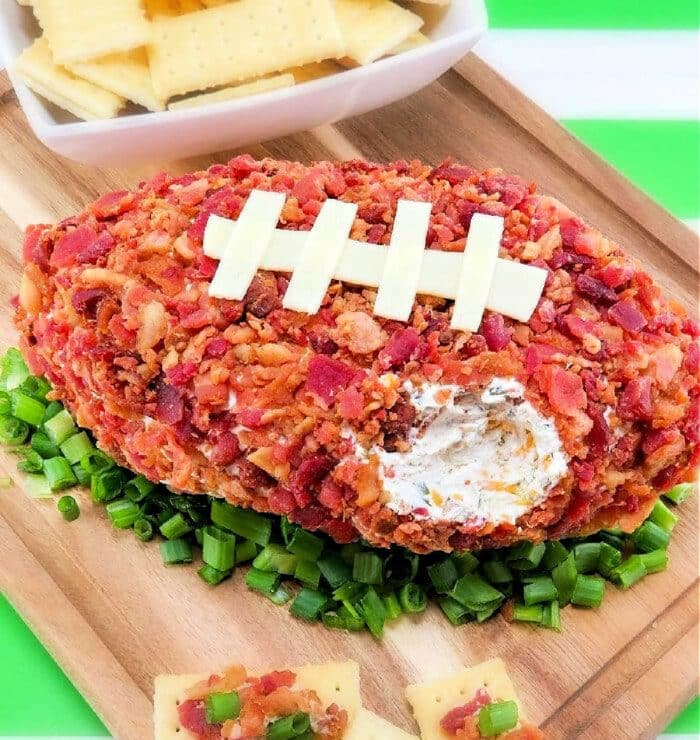 Football Shaped Cheese Ball with Cream Cheese