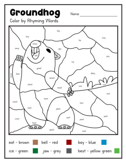 Free Groundhog Day Coloring Pages - Rhyming Word Worksheets