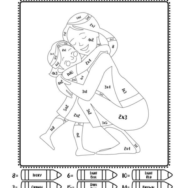 Celebrate the joy of motherhood with this heartwarming Mothers Day Color by Number activity. Featuring a loving mother and child embracing, each numbered section pairs perfectly with the color key, creating a touching masterpiece for Mother's Day.