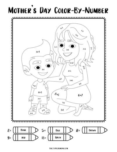 Free Mothers Day Color by Number PDF Coloring Pages