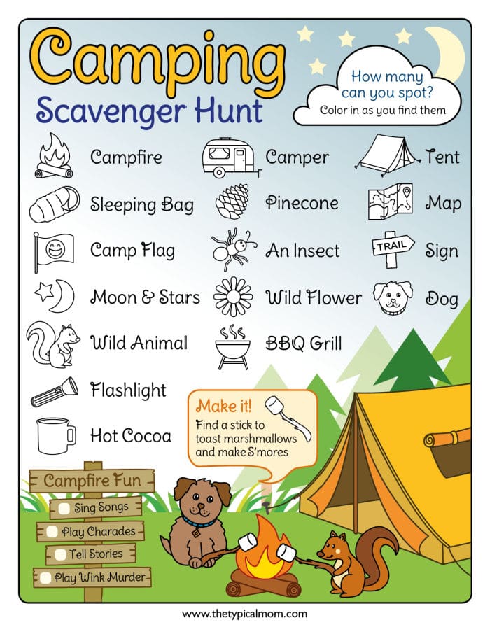 Camping Scavenger Hunt List Printable Gross Scavenger Hunt List