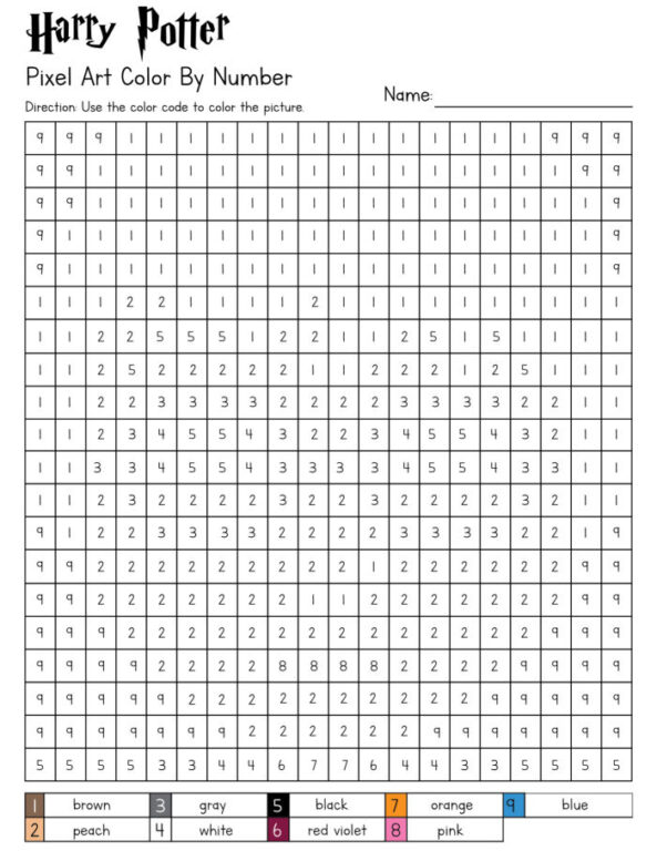 Free Harry Potter Pixel Art Pages Harry Potter Color by Number