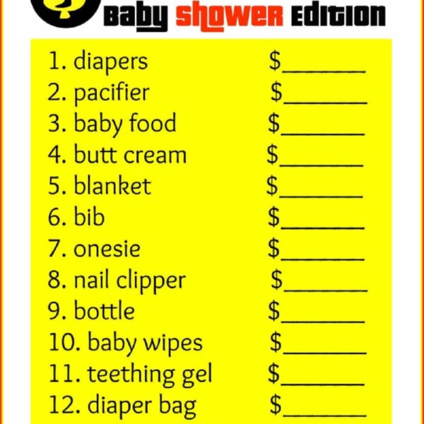 Experience the ultimate baby shower Price is Right game! This delightful activity includes a list of essential baby items with blank spaces for guests to guess and fill in the prices. Enjoy laughter and friendly competition as everyone participates in this charming baby shower tradition.