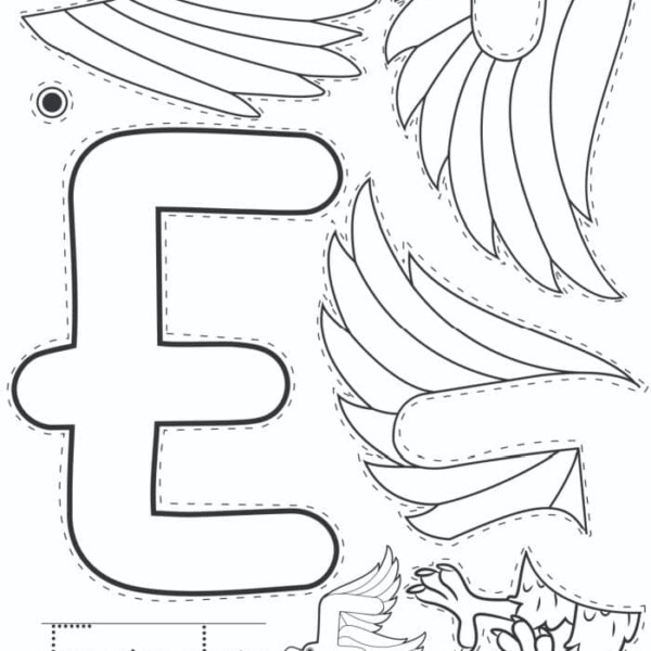 Letter E with eagle-themed coloring and tracing worksheet, perfect for learning the alphabet. Featuring wings and an eagle illustration to captivate young learners.