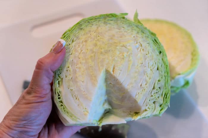 cut stem out of cabbage