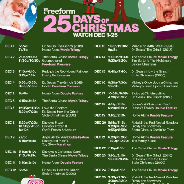 25 Days of Christmas Movie Schedule 2023