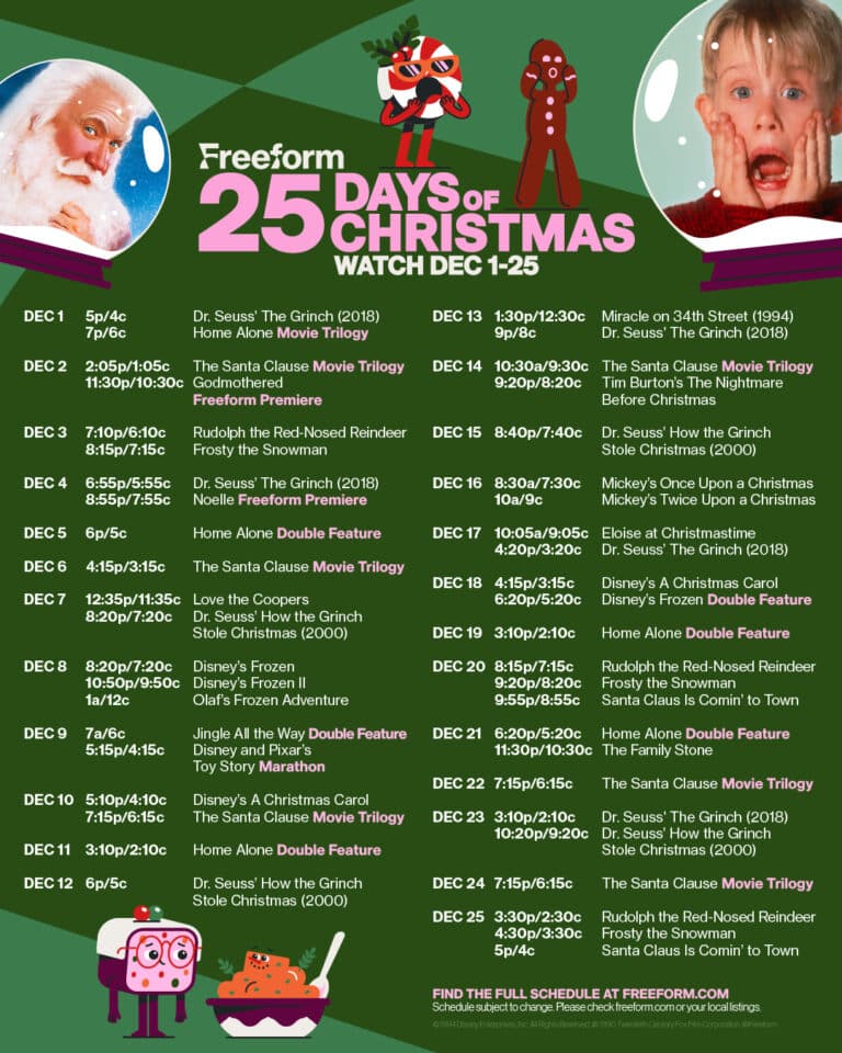 25 Days of Christmas Movie Schedule 2023 · The Typical Mom