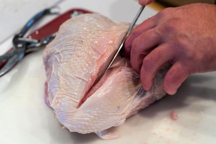 separating raw turkey breasts