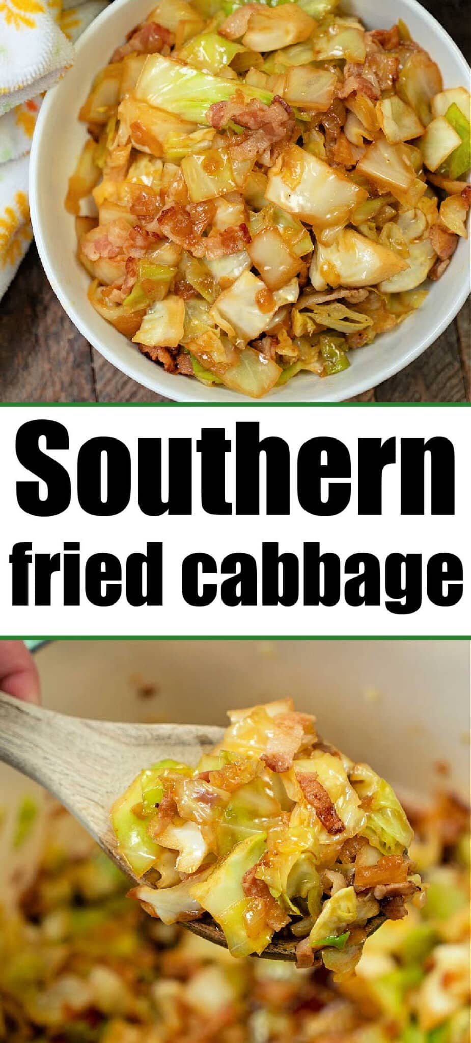 Old Fashioned Southern Fried Cabbage with Bacon in Dutch Oven