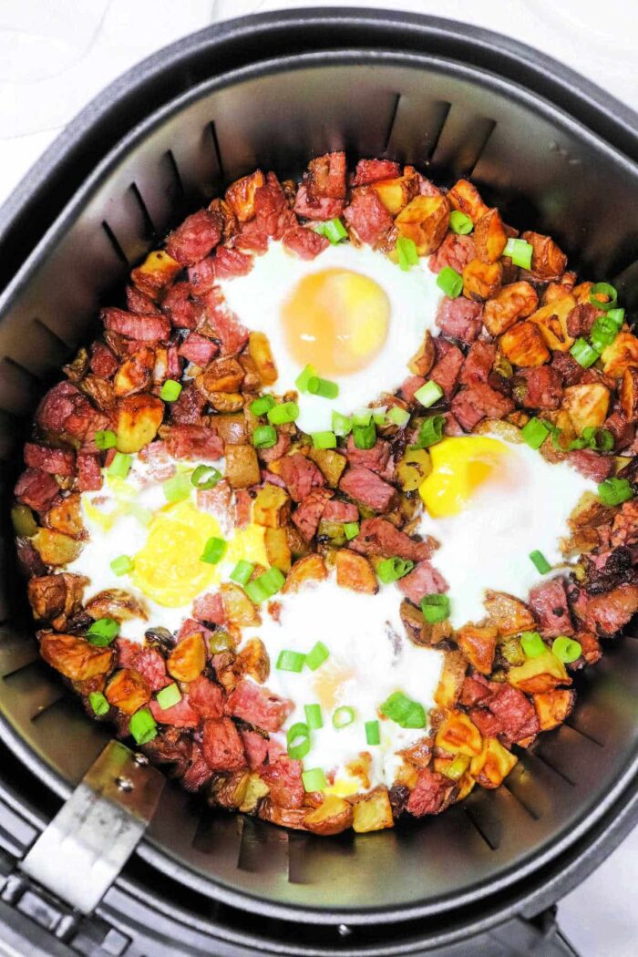 Air Fryer Corned Beef Hash and eggs