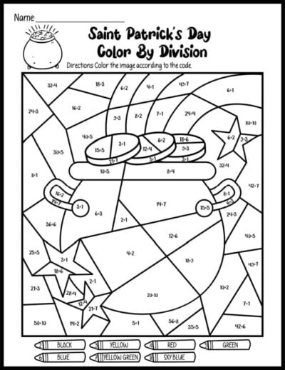 Free St Patricks Day Color by Number Printables for Kids PDF