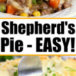 Ground beef shepherd's pie with a golden, creamy mashed potato topping and savory meat filling.