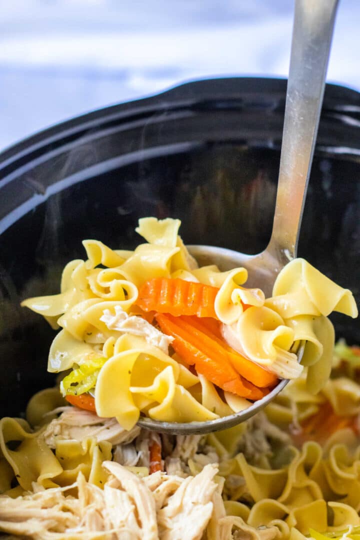 Egg Noodles and Chicken in Slow Cooker or Boiled on Stove top
