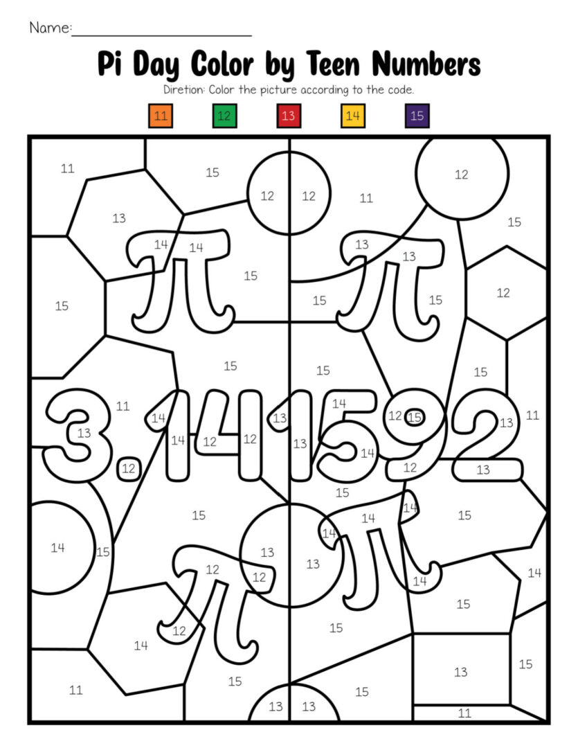 Free Pi Day Activities Coloring Pages Pi Color by Number PDF