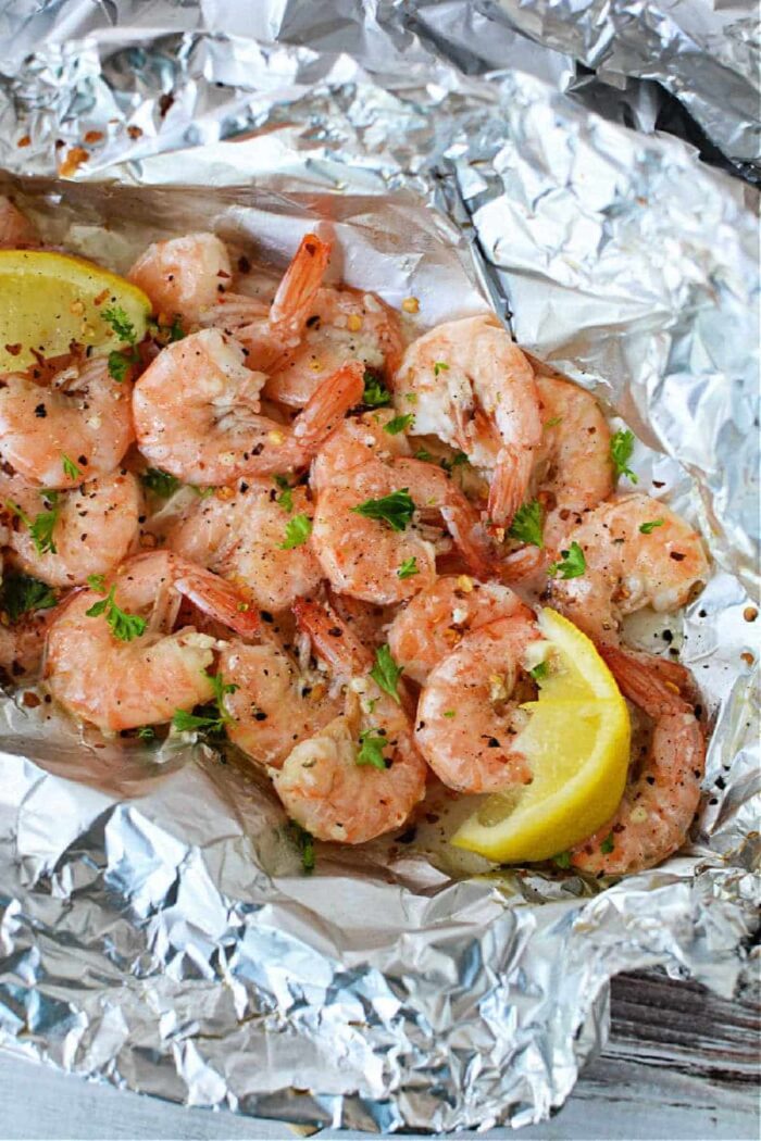 Shrimp on the grill in foil Old Bay