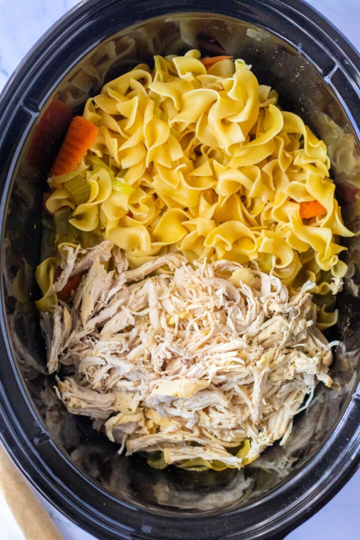 Egg Noodles and Chicken in Slow Cooker or Boiled on Stove top
