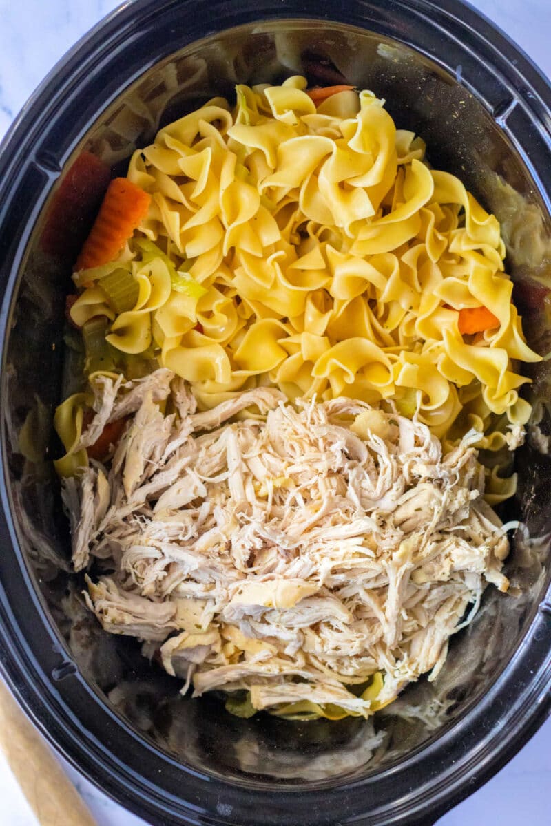 Egg Noodles and Chicken in Slow Cooker or Boiled on Stove top