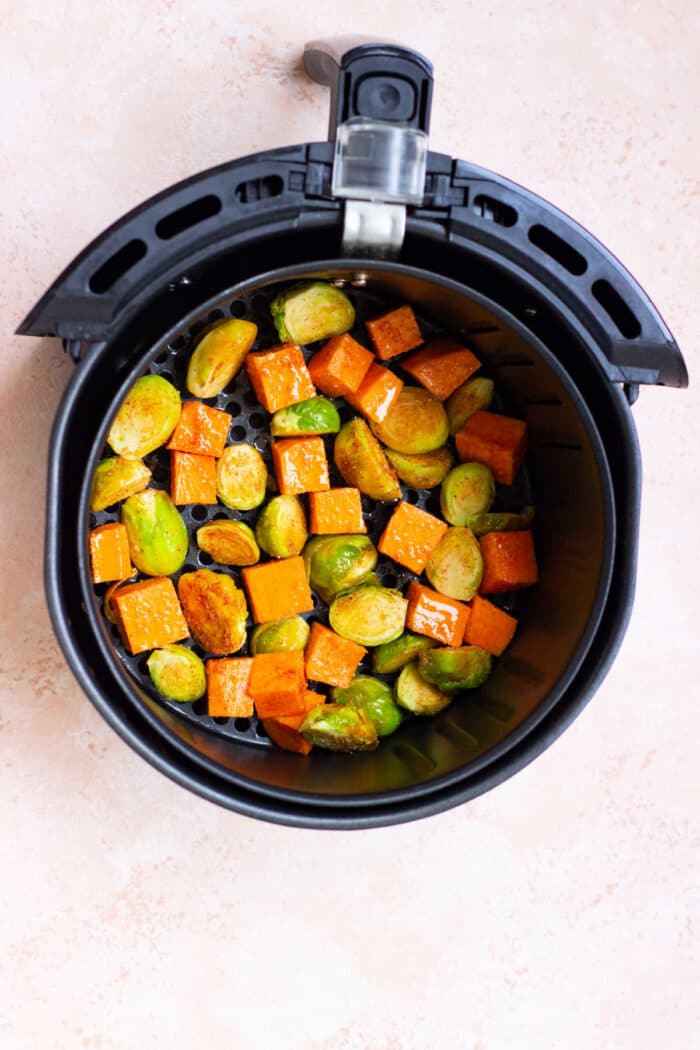 Air Fryer Brussel Sprouts and Sweet Potatoes