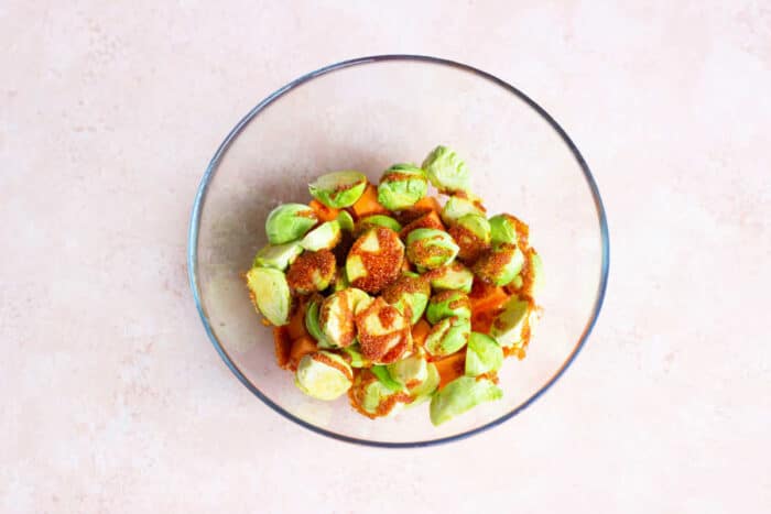 how to cook brussel sprouts and sweet potatoes together