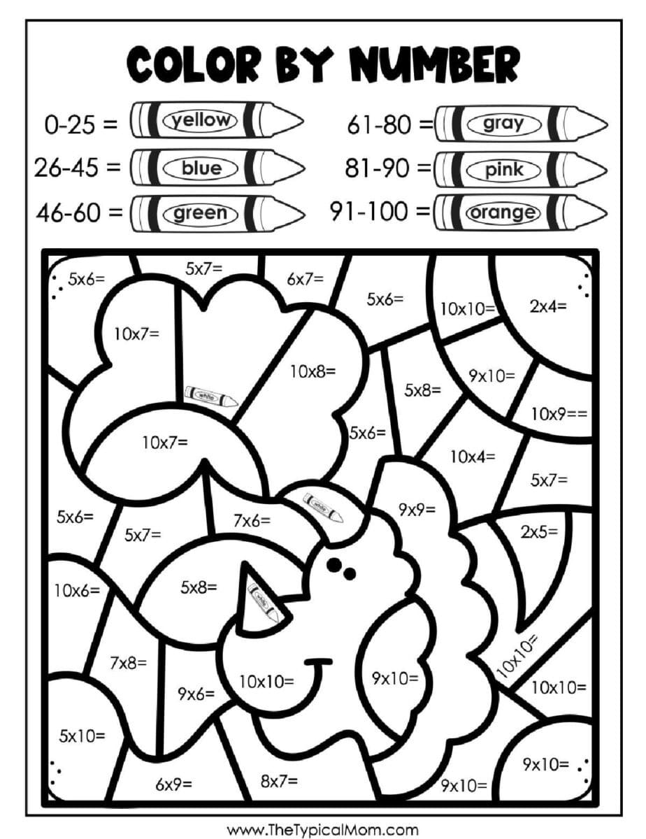 Free Multiplication Color by Number - Math Color by Number