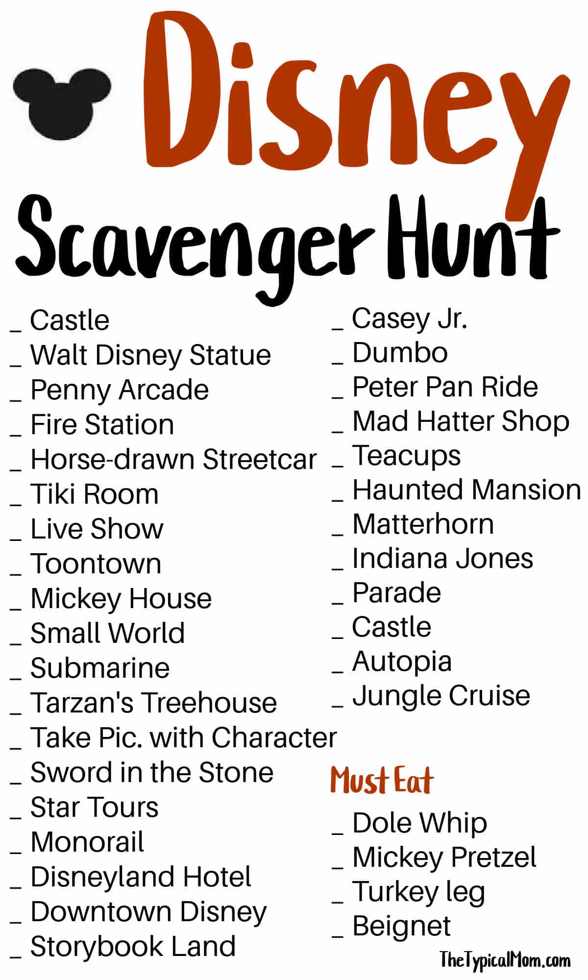 Free Disney Scavenger Hunt - Disneyland Scavenger Hunt PDF