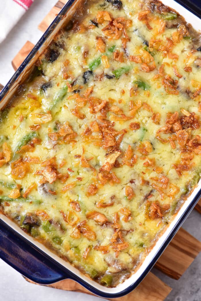 Cheesy Green Bean Casserole with Frozen Green Beans