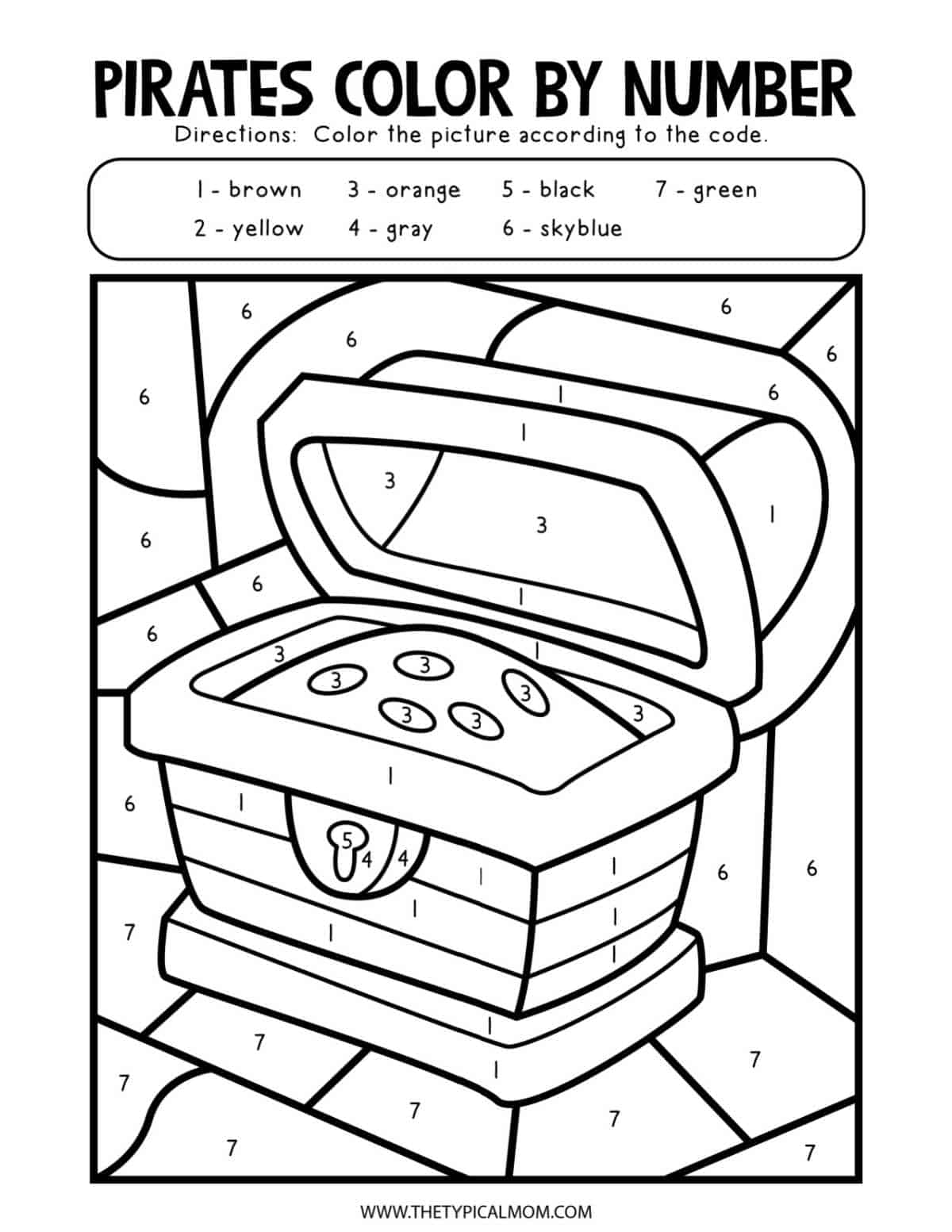 Free Pirate Coloring Pages - Pirate Color by Number Pages