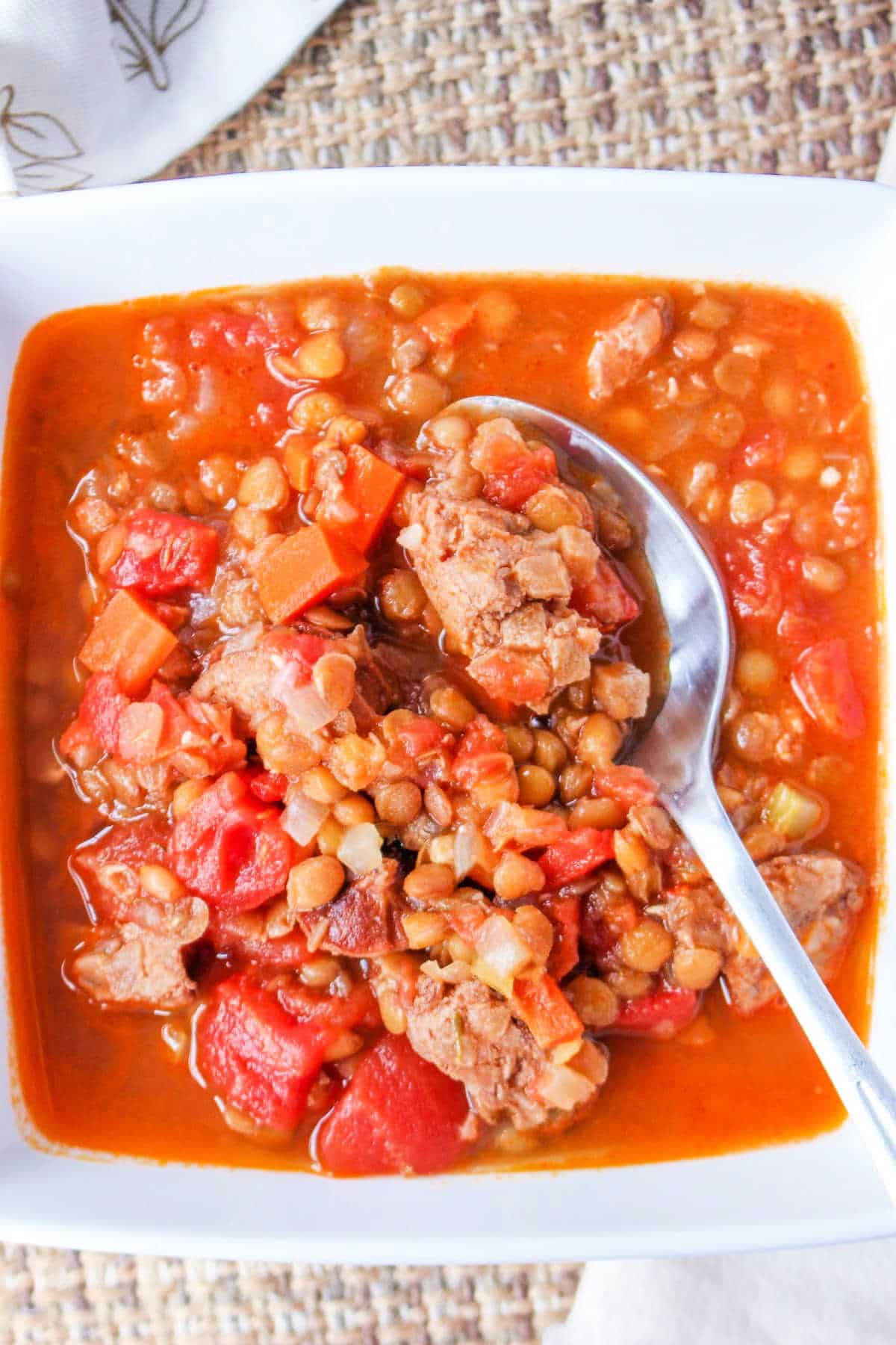 Easy Slow Cooker Lentil Stew Recipe with Sausage - Crockpot